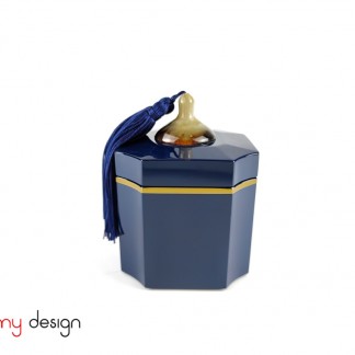 Marine cylinder lauquer box with tassel knob 10*10*H12 cm